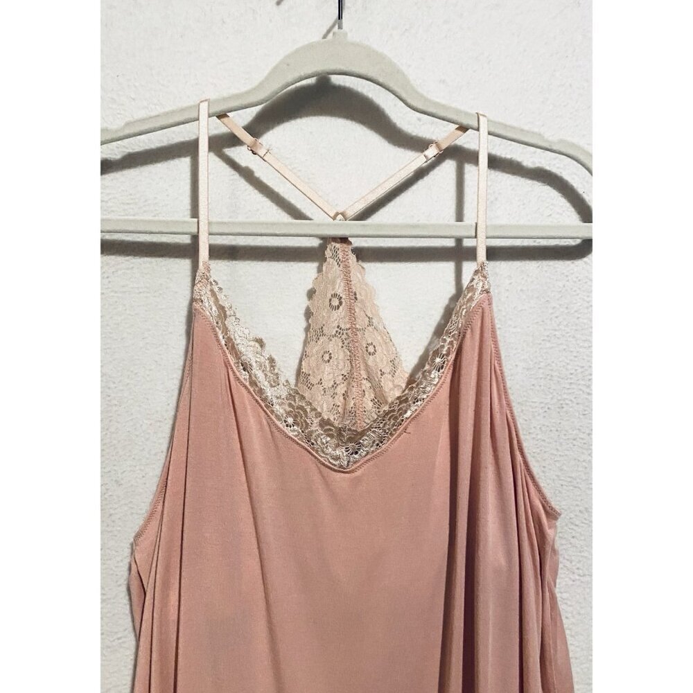 P J Salvage Chemise Womens XL Pink Lace Racerback Stretchy Sleep Romantic Flirty - Picture 2 of 6